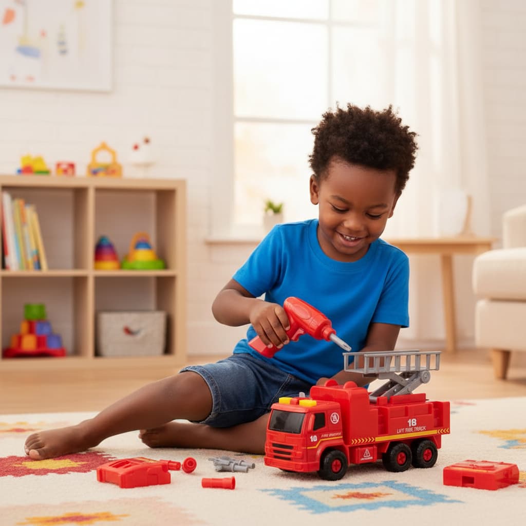 Caminhão Bombeiro Infantil Brinquedo Montar Desmontar Parafusadeira Criativo Com Ferramenta