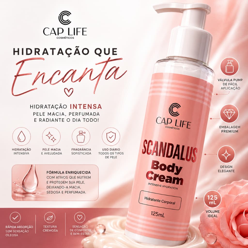 Body Cream Scandalus 125ml Cap Life | Hidratante Corporal Perfumado