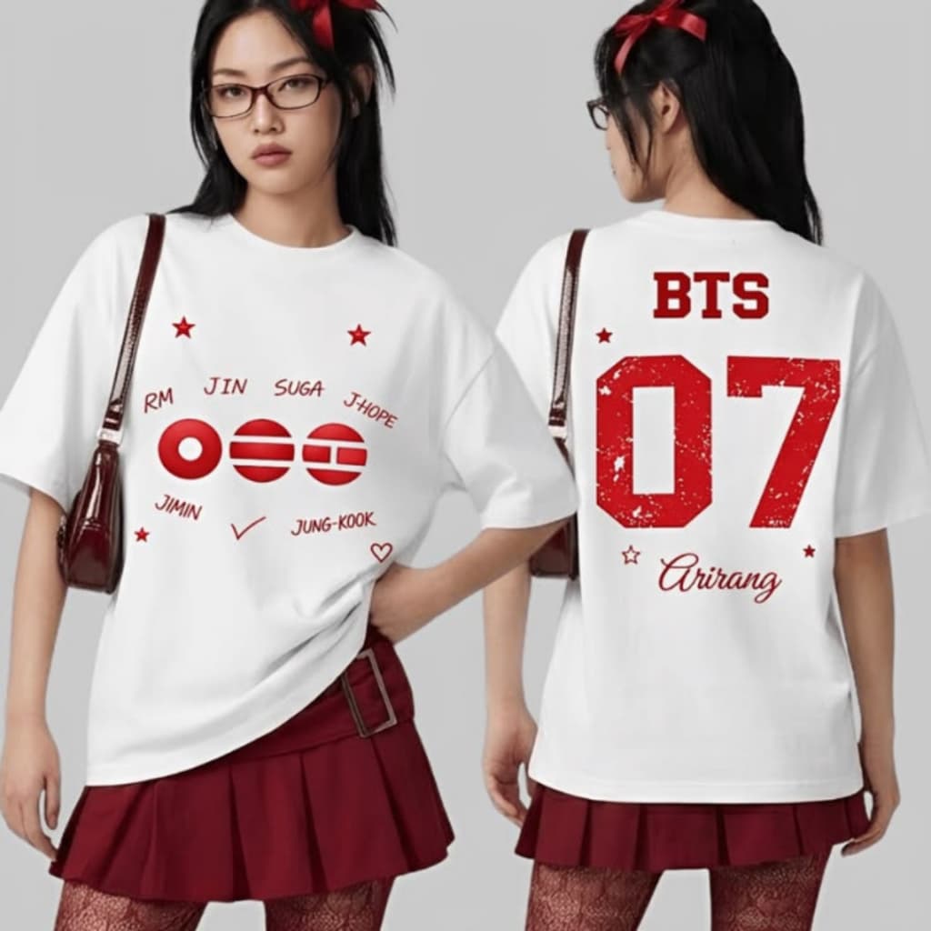 Camiseta Tshirt  BTS Arirang 07 Tour 2026 Bangtan OT7 Army Unissex  Camisa Algodão Premium P ao GG