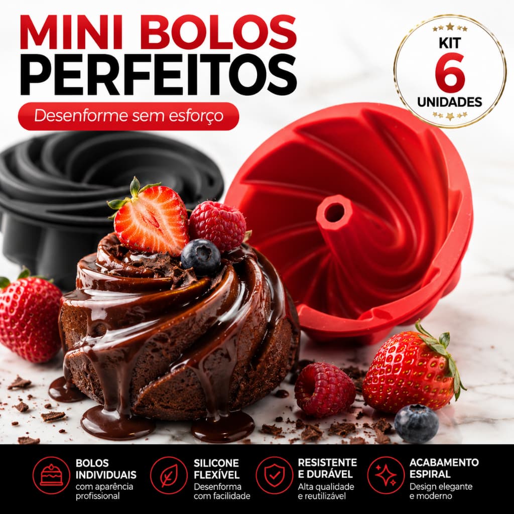 Kit 3 - 6 ou 12 Mini Forminha Assadeira Cupcake Molde Pudim Bolinho Silicone Redonda Decorada