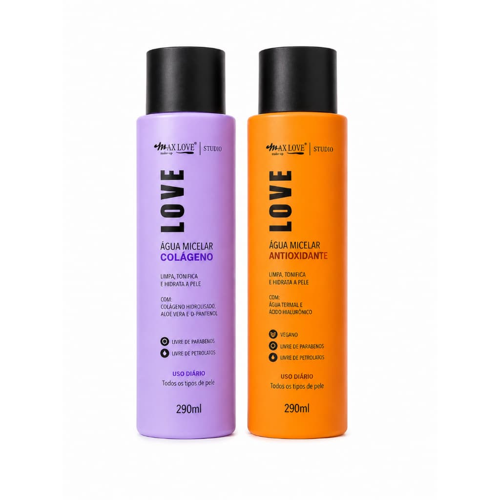 Água Micelar Max Love 290ml Colágeno ou Antioxidante Demaquilante Limpeza Facial