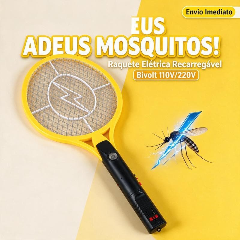 Raquete Elétrica Mata Mosquitos Recarregável Bivolt 110V/220V Proteção Contra Dengue e Insetos