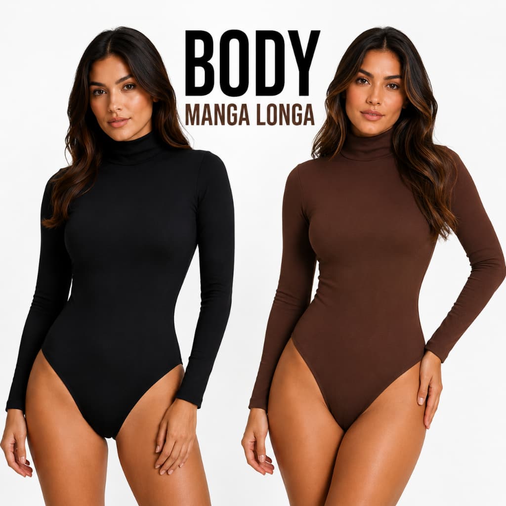 Body Suplex Manga Longa Feminino Modelador Collant Gola Alta Premium Estiloso Casual