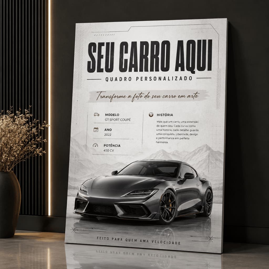 Quadro Decorativo Personalizado com Foto do Seu Carro | Presente Criativo para Apaixonados por Carros