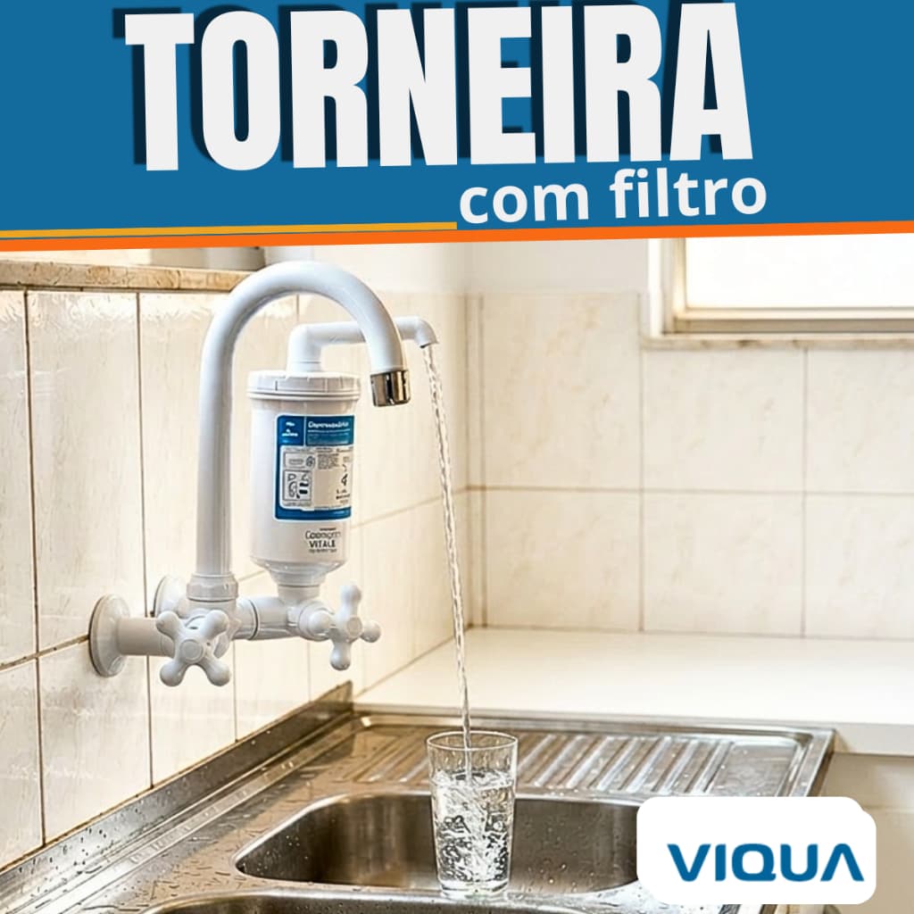 Torneira Filtro Branca Bica Móvel Parede Marujá VIQUA ABS Arejador Tripla Filtração + Refil