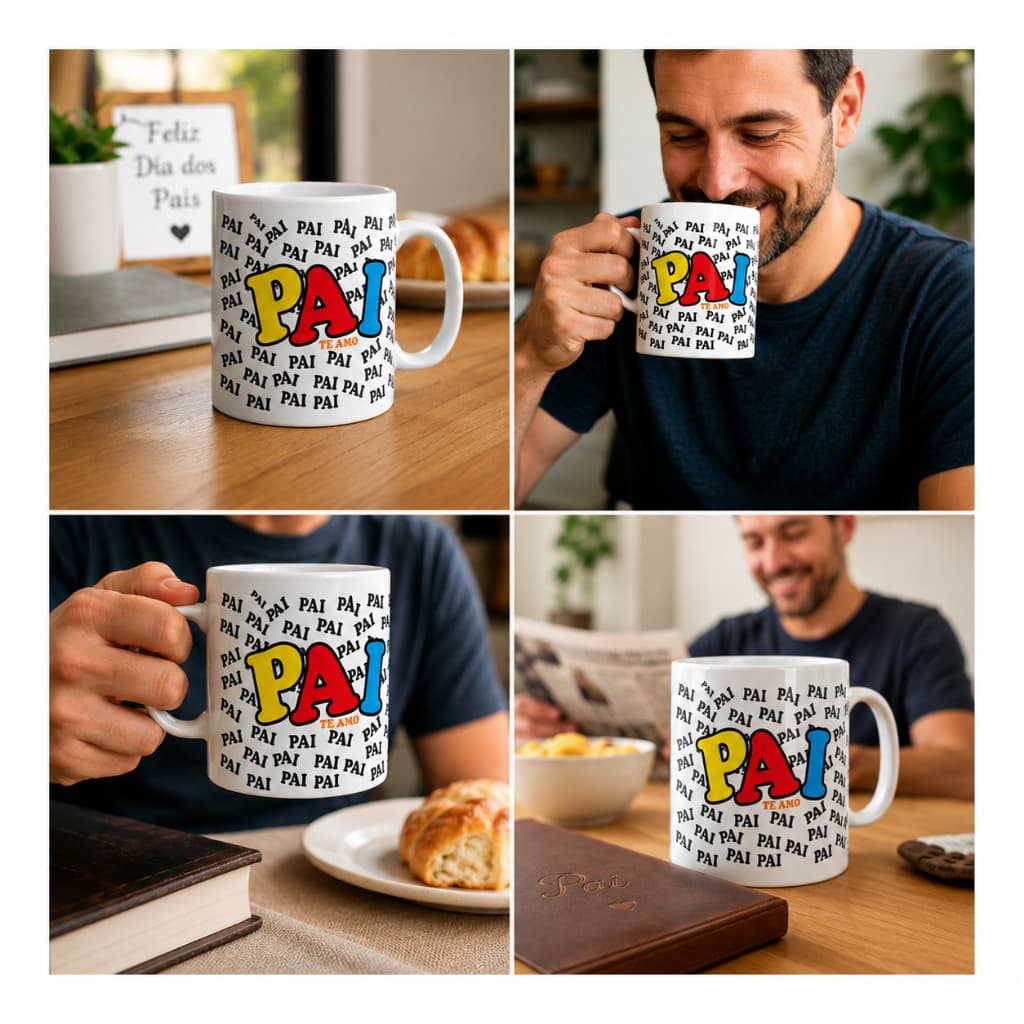 Caneca Cerâmica 325 ML Personalizada Estampa Pai Color