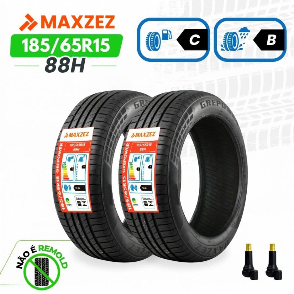 Kit 2 Pneus Novos Maxzez Grepower 185/65 R15 88H Com Bicos de Ar Aro 15