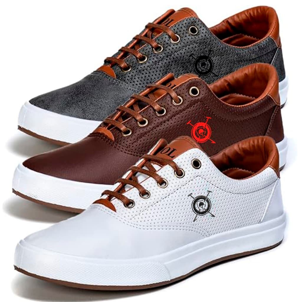 Kit 3 tenis masculino polo open casual moderno social macio confortável sapatenis versatil leve
