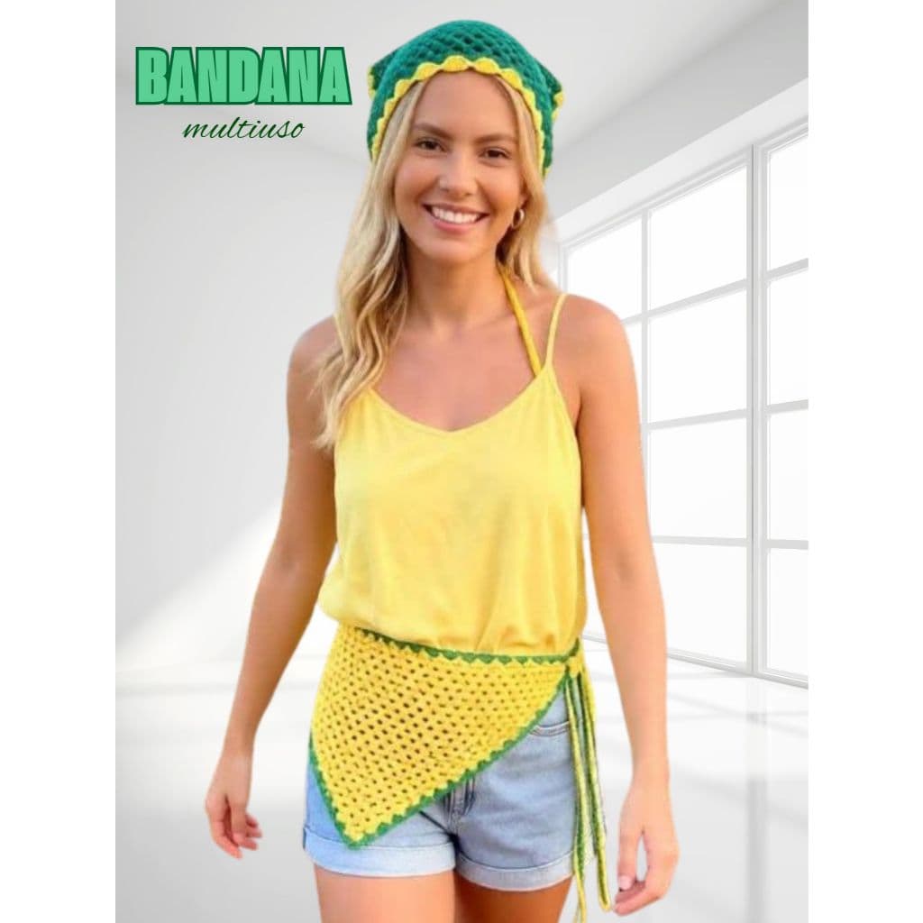 Bandana Multiuso Feminina Tricô Vazado Tricot Lenço Faixa de Cabelo Turbante Acessório Moda Casual