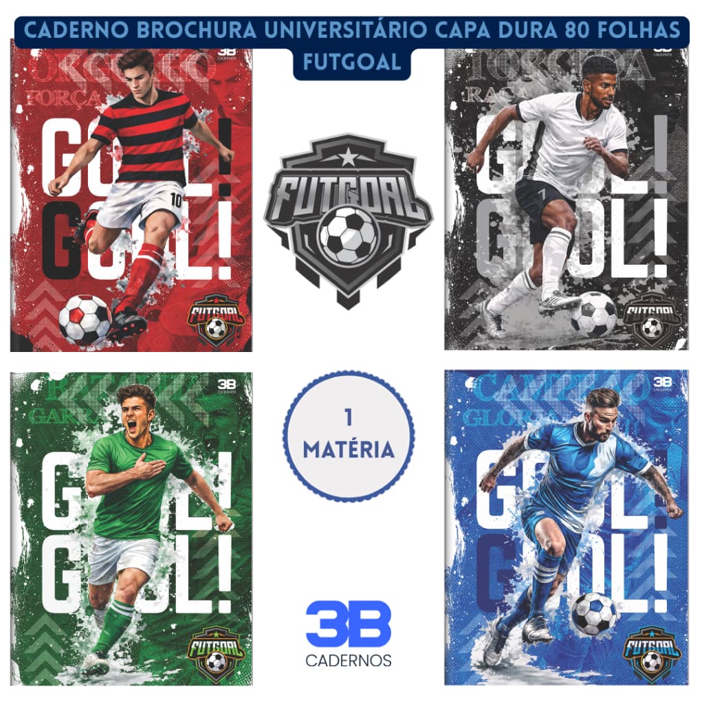 Caderno Brochura Universitário 1 Matéria 80 folhas Capa Dura - Futgoal - 3B Cadernos