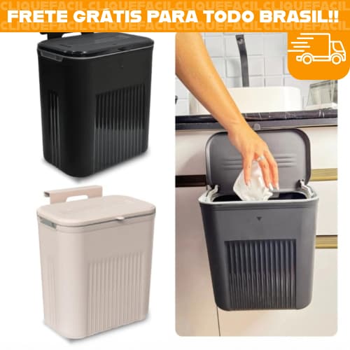 Lixeira Suspensa 9L Para Cozinha Armário Com Tampa Suporte Adesivo Multiuso Compacta