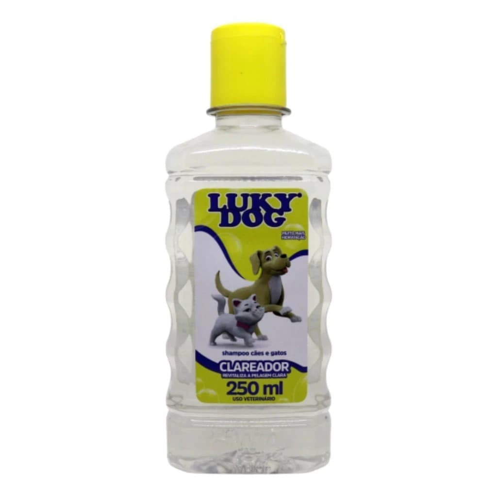 Shampoo Clareador para Cães e Gatos Luky Dog 250ml – Realça Pelagem Clara, Uso Veterinário, Brilho e Limpeza Profunda