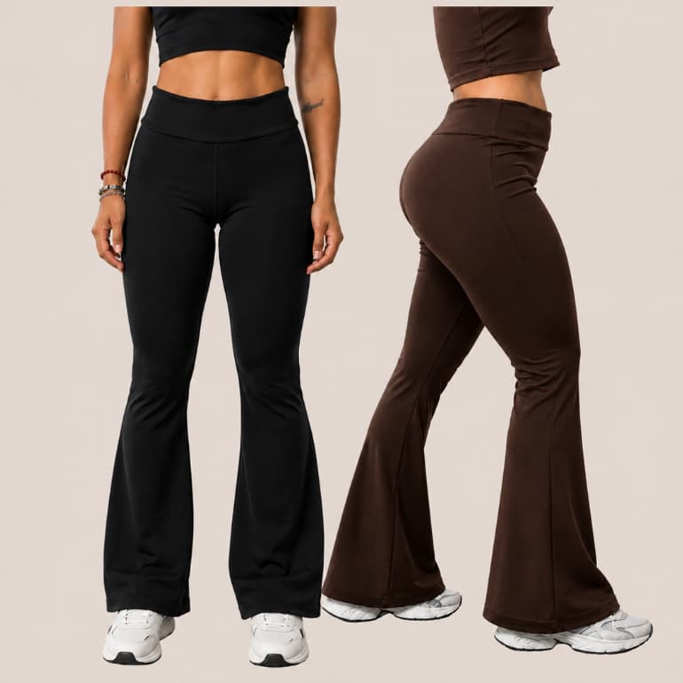 KIT 2 - Calça Bailarina - Calça Legging Fitness Cintura Alta - Boca de Sino - Calça de Academia Flare