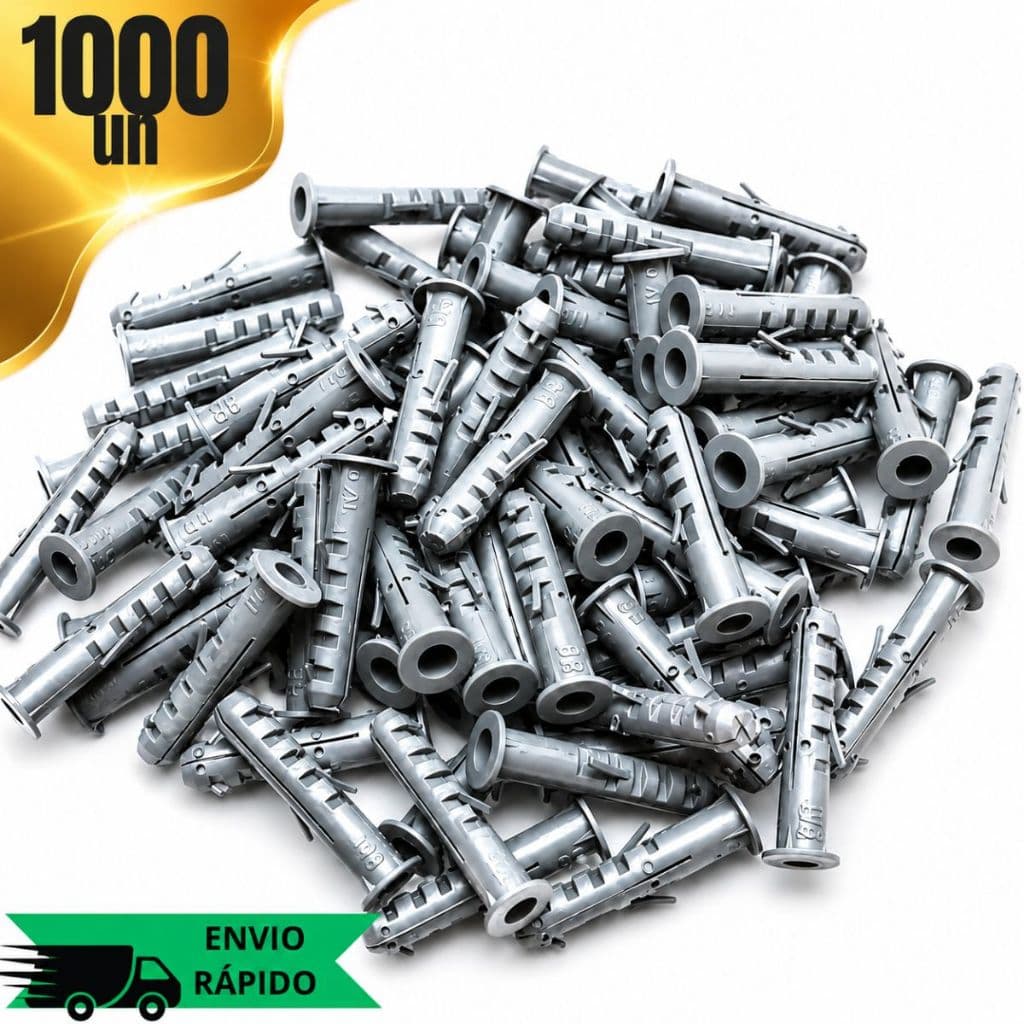 Kit 1000 Buchas 6mm/8mm Nylon Com Anel Fixação Forte Em Parede Tijolo Reboco Material Construção
