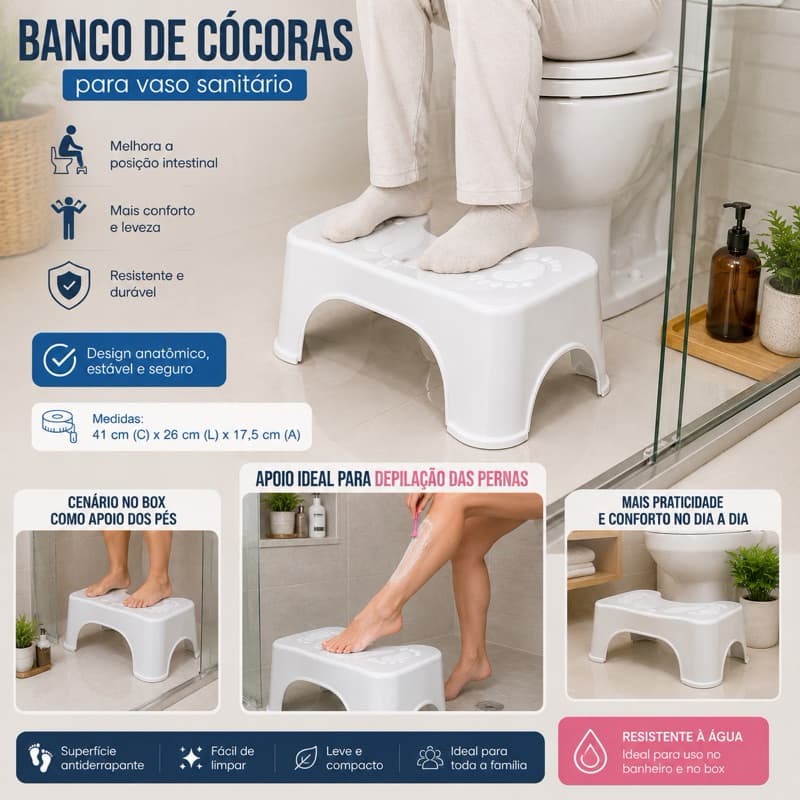 BANCO DE APOIO PARA OS PÉS VASO SANITÁRIO DE CÓCORAS E APOIO DE PÉS PARA BOX DO BANHEIRO