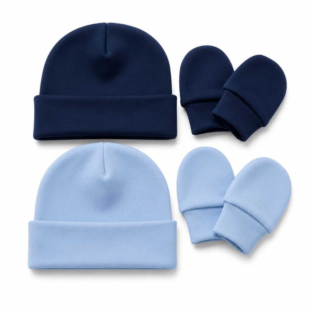 Touca e Luvas para Bebê Recém-nascido -RN 100 % algodão/kit 4 peças / enxoval bebê- Maternidade