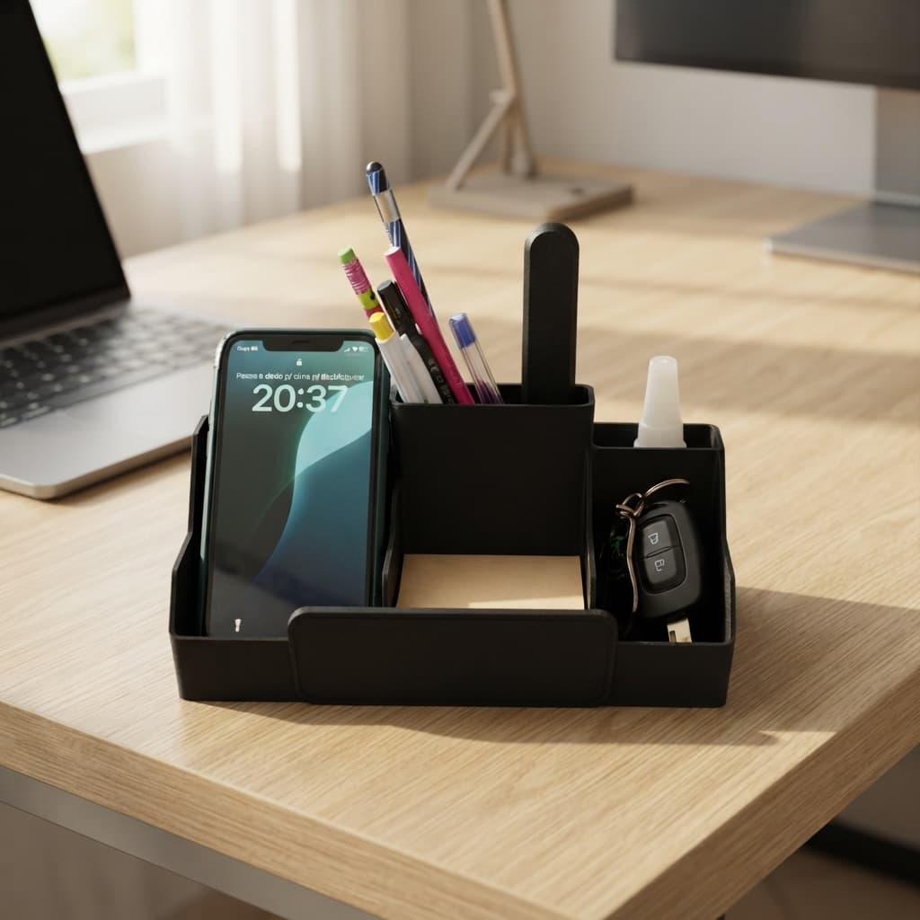 Organizador de Mesa Multifuncional Porta Lápis Celular Chaves e Bloco de Notas - Personalizável 22cm