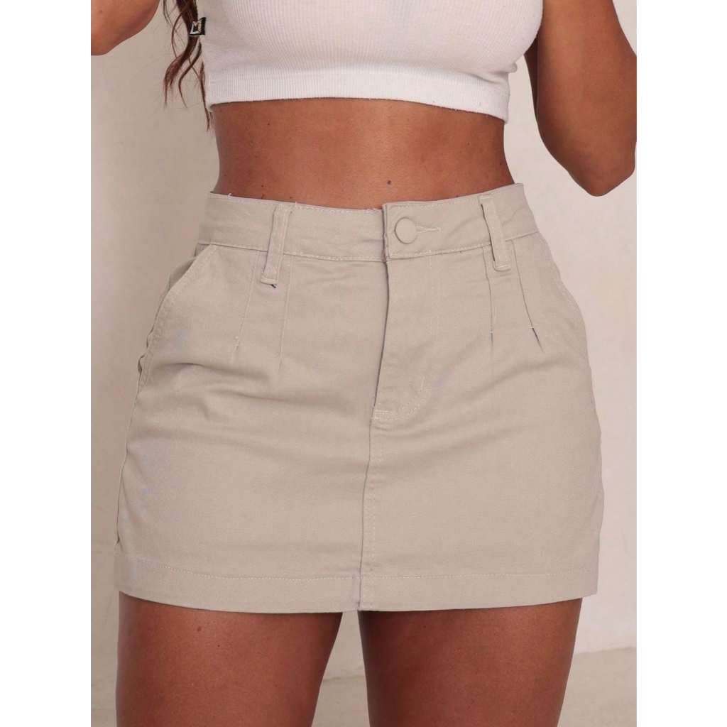 Short-Saia Jeans Feminino Cintura Alta Lycra Confortável Design Casual Uso Diário Moderno Versátil