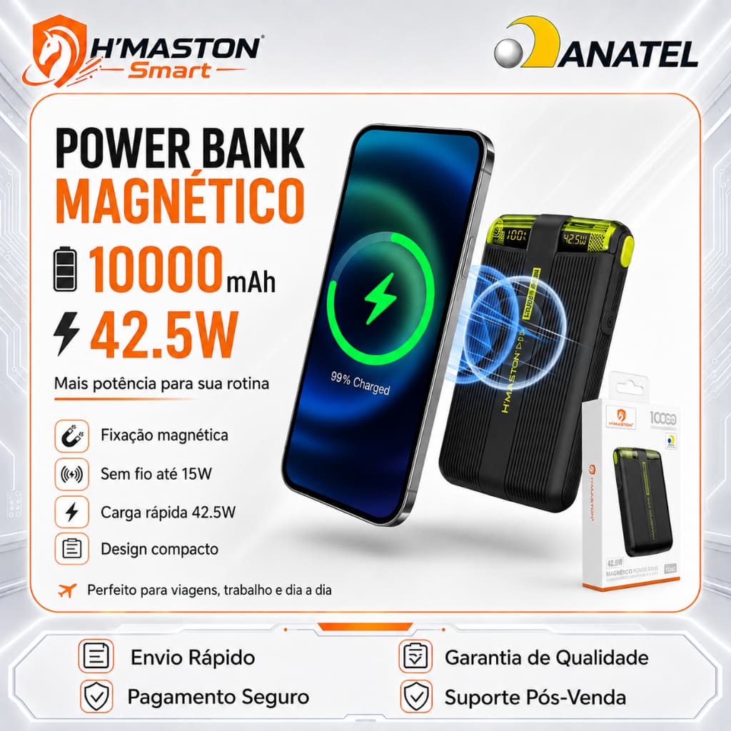 H'maston Carregador Portátil Para Celular Power Bank 10000mah Carregador Por Indução Iphone Carregador Indução Iphone