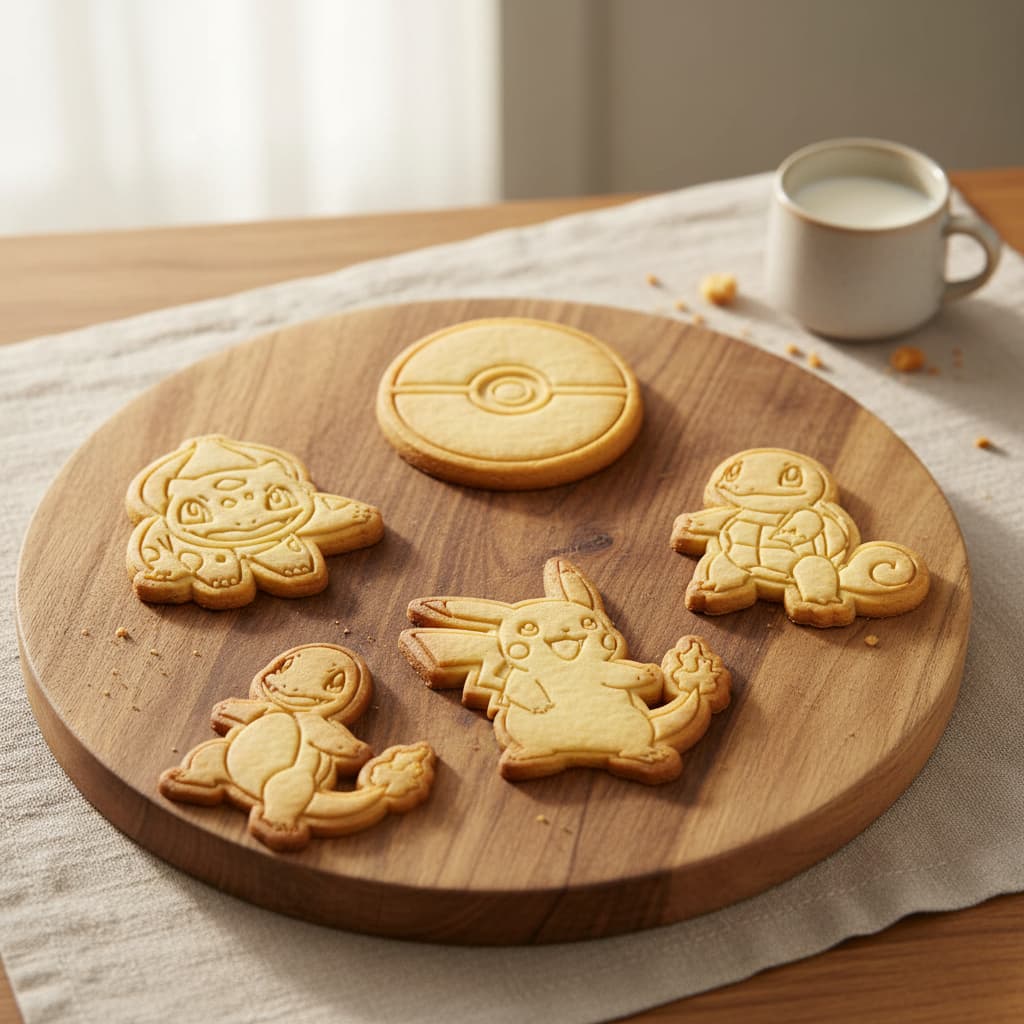 Kit Cortador de Biscoito Infantil Pokémon 5 Peças + Marcadores e Puxadores para Massa e Biscuit