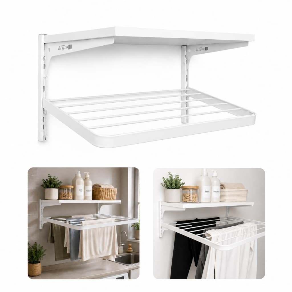 Kit Varal Lavanderia Completo Modular Encaixável Com Prateleira Resistente Aço + Kit Instalação