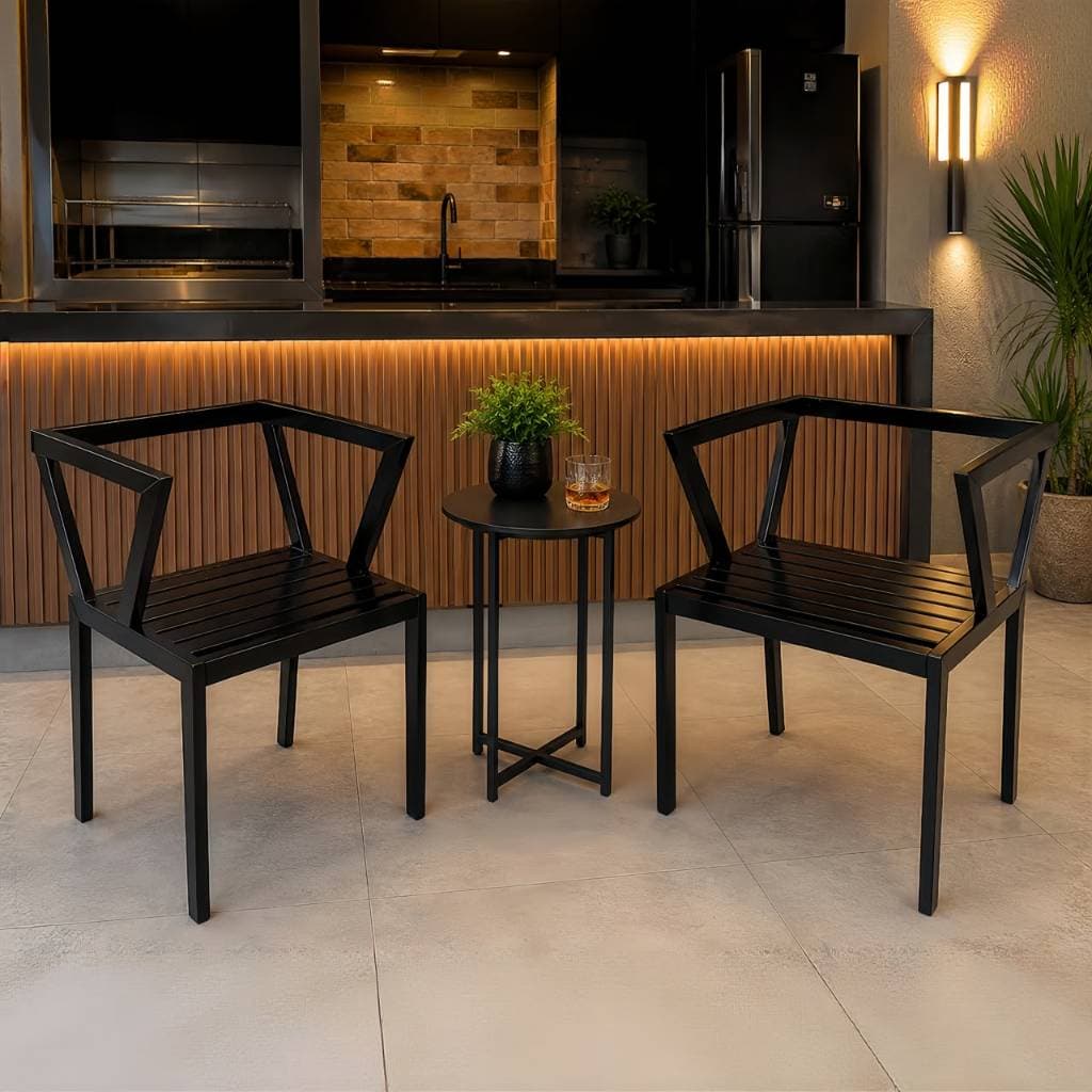 Kit 2 Cadeiras Industrial em Aço Preto Decorativa Sala De Jantar Cozinha Modernas Conjunto Escritório