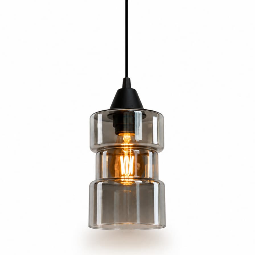 Luminária Pendente Vidro Tubo Carretel Fumê