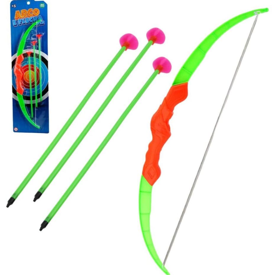 Arco e Flecha Infantil 4 Peças com 3 Flechas de Ponta Segura Brinquedo Colorido Dia das Crianças Aniversário