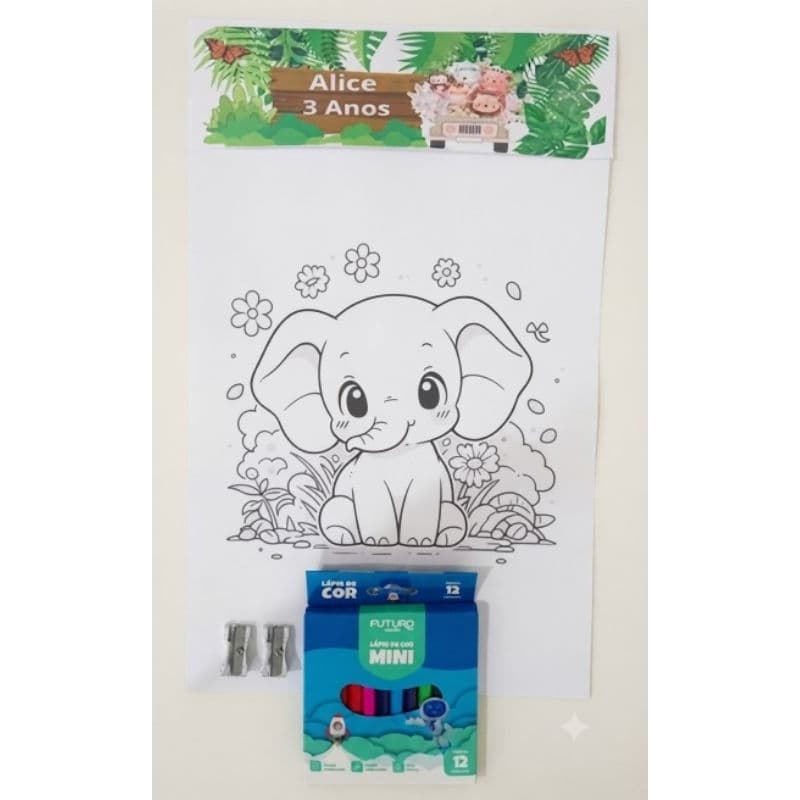 Kit revistinha Personalizado Brindes: 5desenhos + lápis de cor + 2apontador