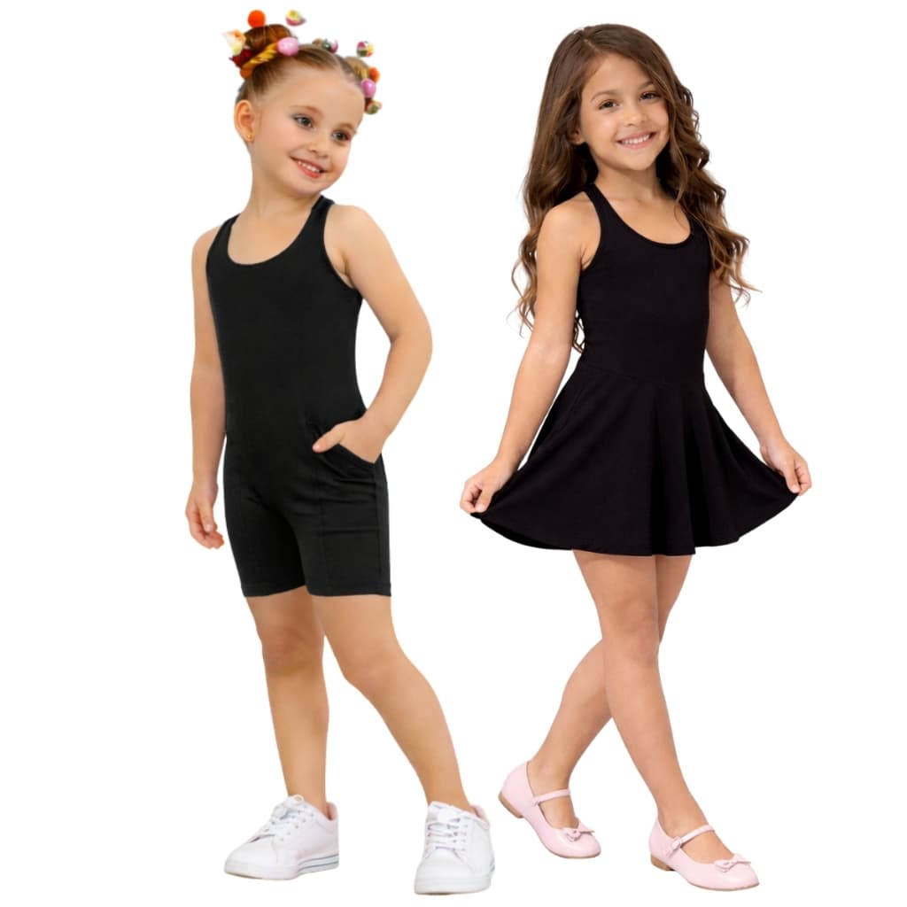 Kit 2 Conjuntinho Fitness Infantil Ballet Macaquinho Feminino Corrida Macacão Escola Poliamida