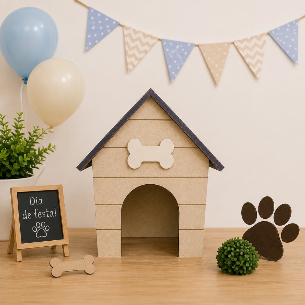 Casinha Mdf Cru Cachorro Decoração Festa Casa Centro De Mesa Aniversário