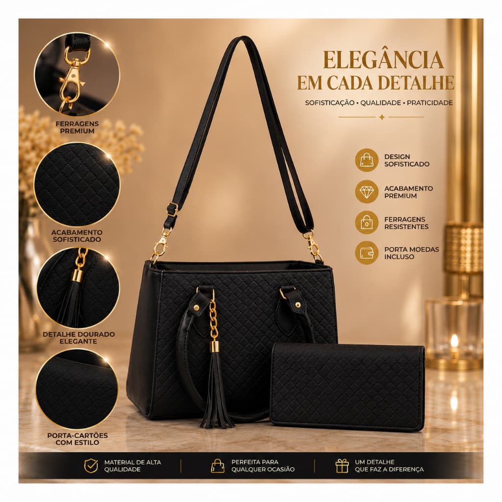 Kit Bolsa Feminina Transversal e Carteira