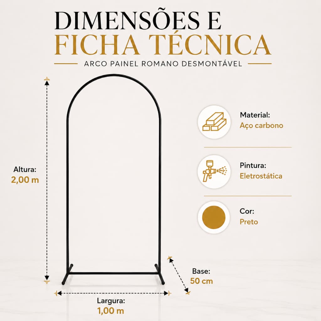 Arco Romano Painel Desmontável para Festa 2x1m em Aço Carbono Extra Reforçado | Estrutura para Decoração e Balões