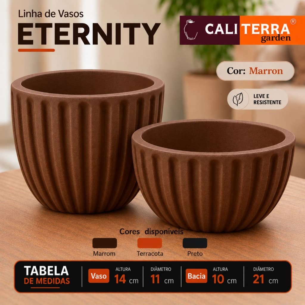 Kit 2 Vasos Polietileno Decorativo Cachepot Plantas Suculenta Jardim Paisagismo Varanda Área Interna Externa ETERNITY