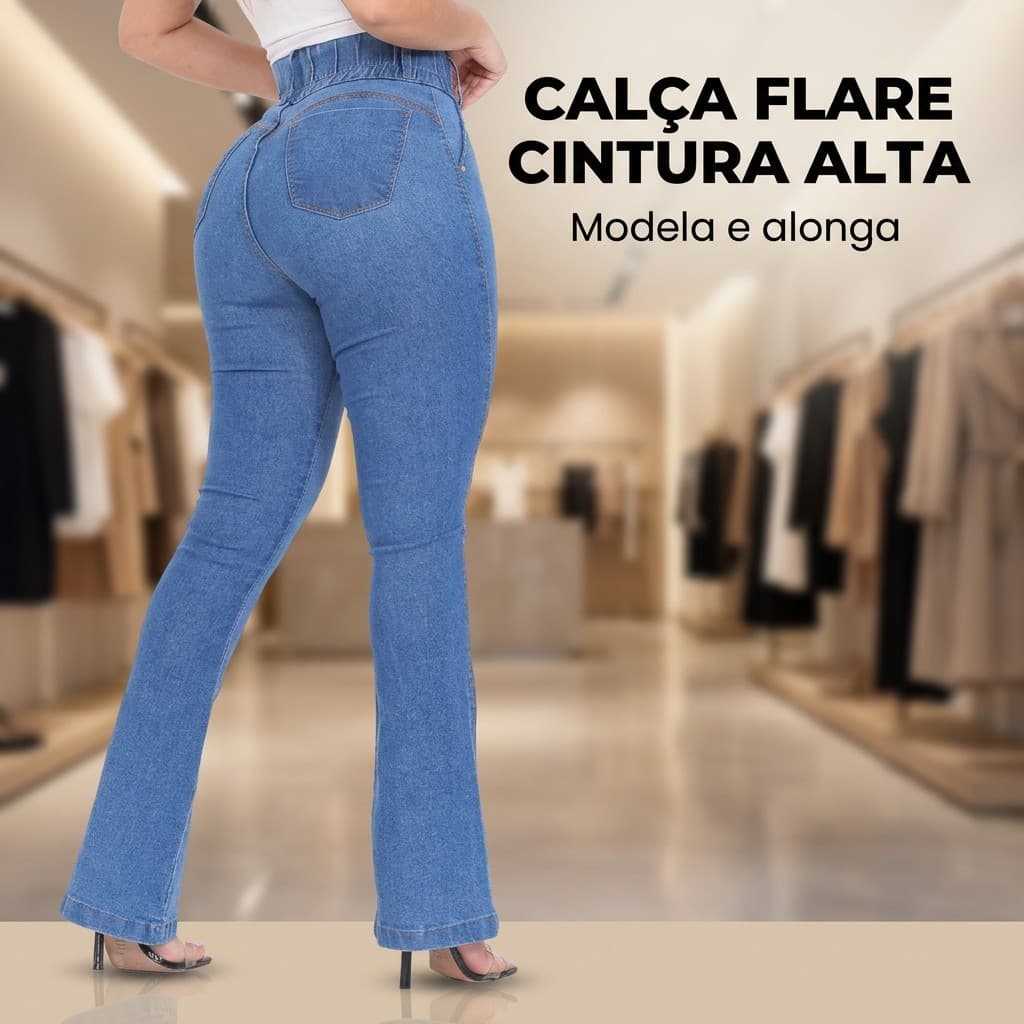Calça Flare Feminina Lycra Levanta Bumbum Cintura Alta Elástica