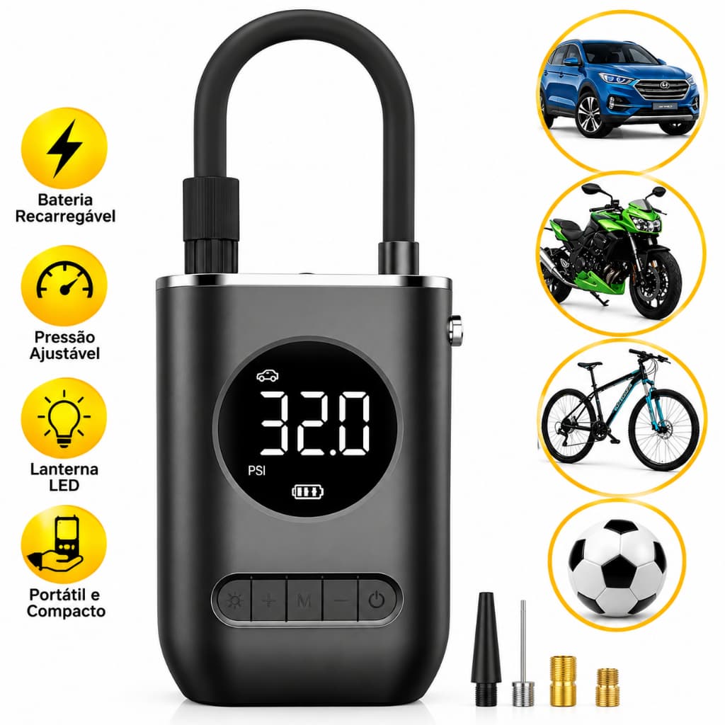 Mini Compressor De Ar Portátil Recarregável Digital USB Calibrador De Pneus Carro Moto Bicicleta Infláveis Automático