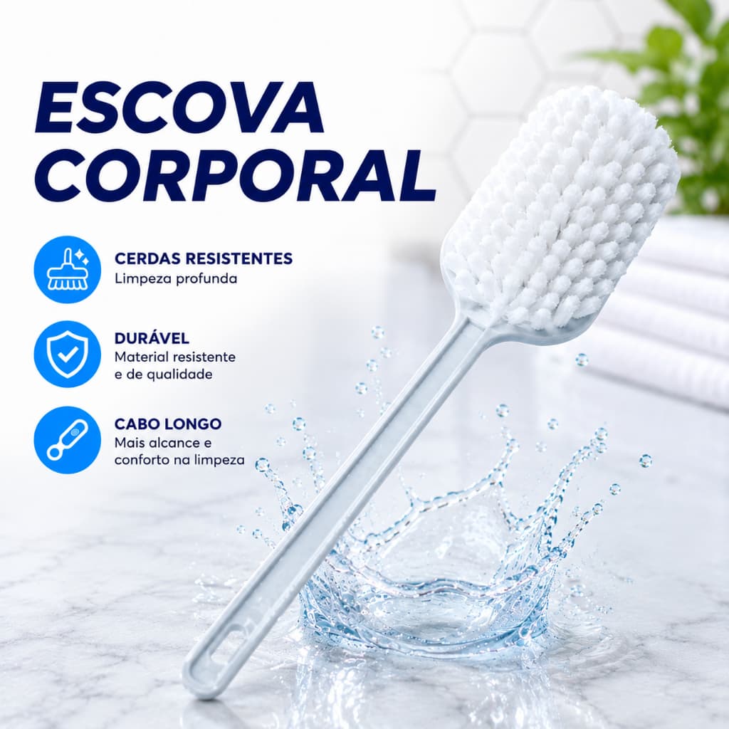Escova Corporal para Banho Cabo Longo para Costas e Corpo Cerdas Resistentes Esfoliante