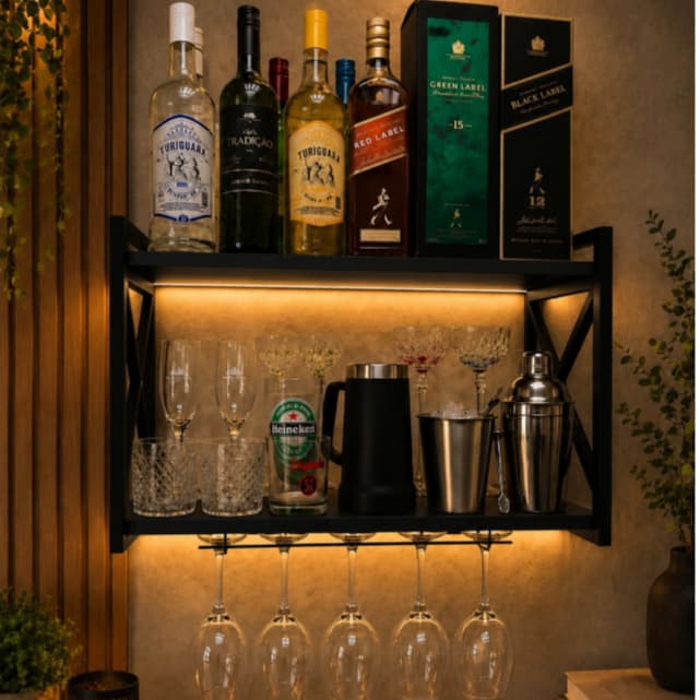 Bar Parede Adega Barzinho Decoração Porta Taças com Prateleira Oferta 100% Oferta