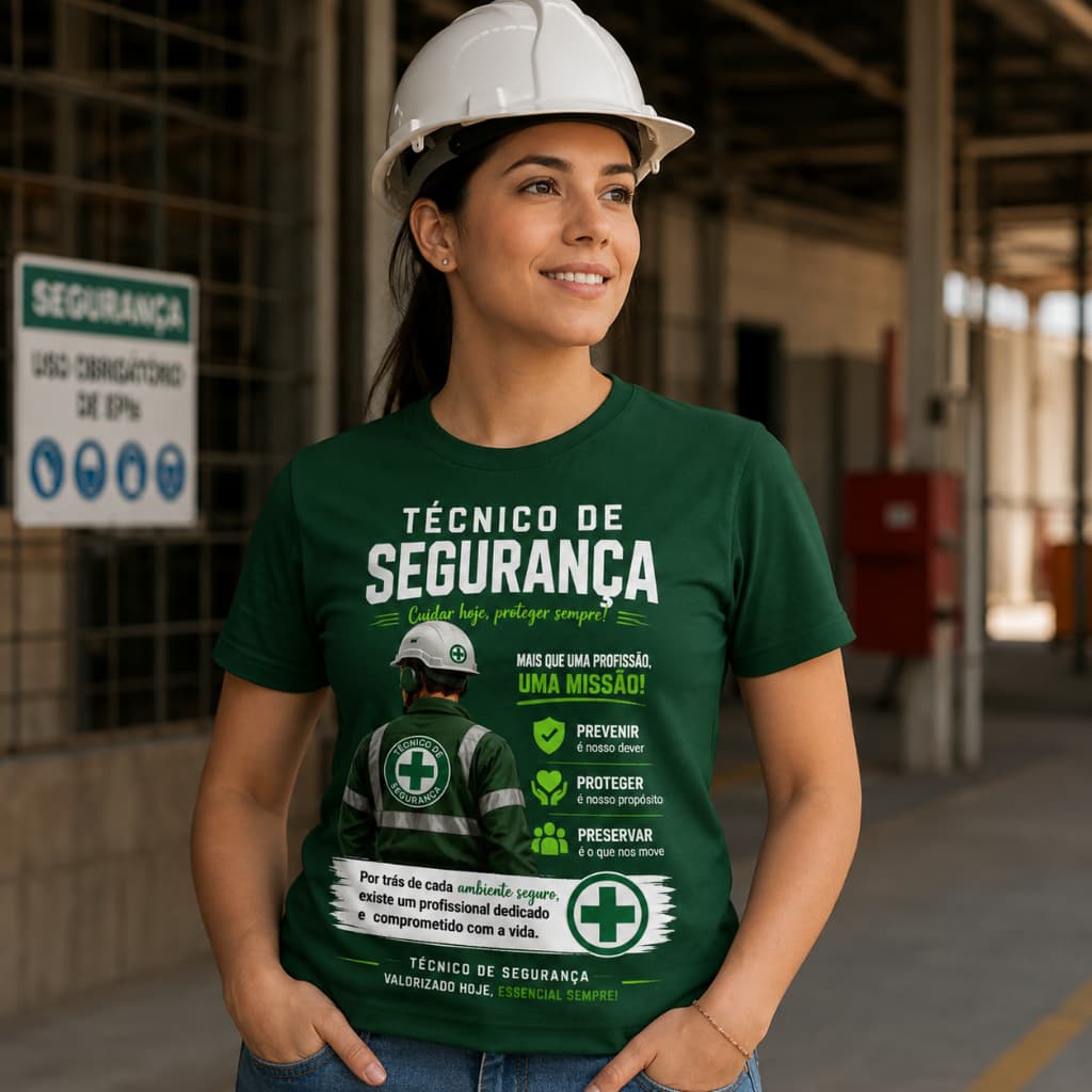 Camiseta tecnico de segurança, classe e estilo com sua profissão. unissex"Cuidar hoje, proteger sempre!"