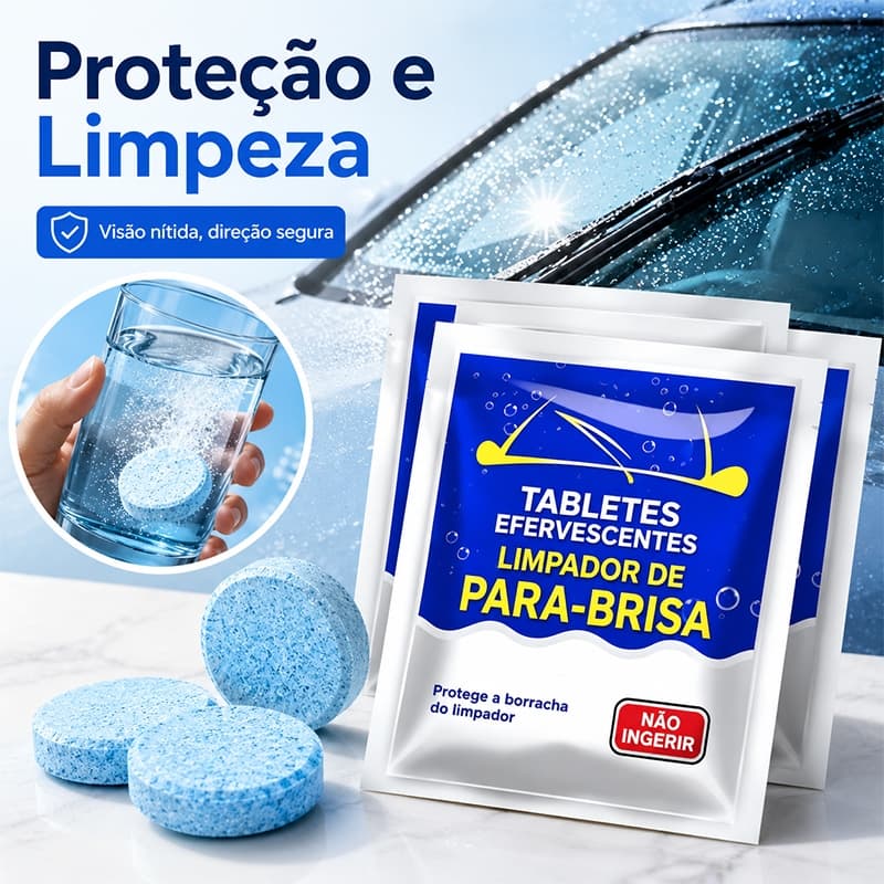 Pastilha Efervescente Concentrada para Limpeza de Parabrisa, 5/10 unidades remove película suja