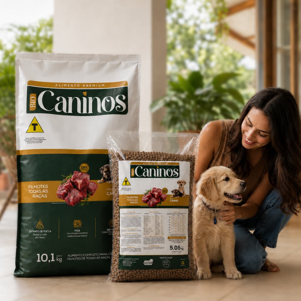 Ração Cachorro Caninos Filhote 5kg e 10kg Sem Corante Premium Sabor Carne 28% Proteína