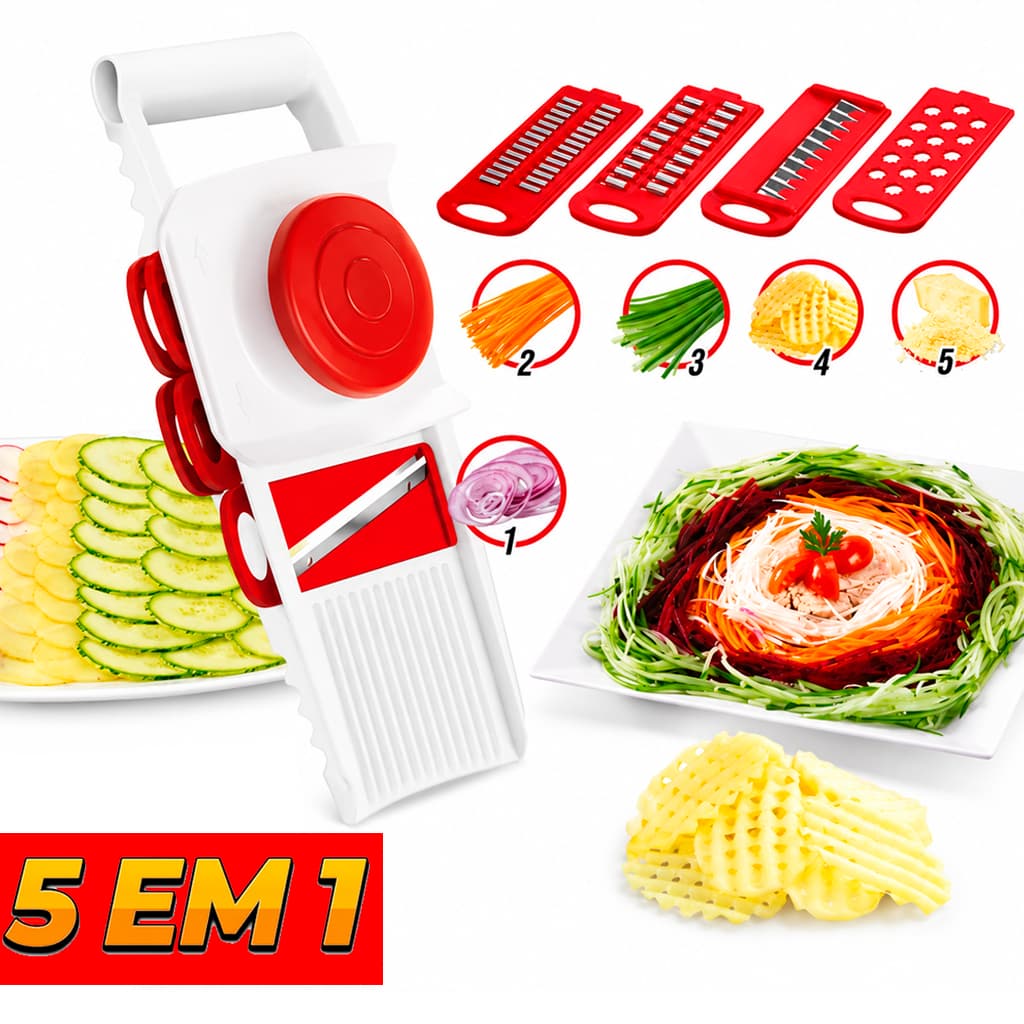 Multi Cortador Fatiador Legumes Ralador 5 Lâminas Diferentes Com Travas 5 em 1 Keita Profissional