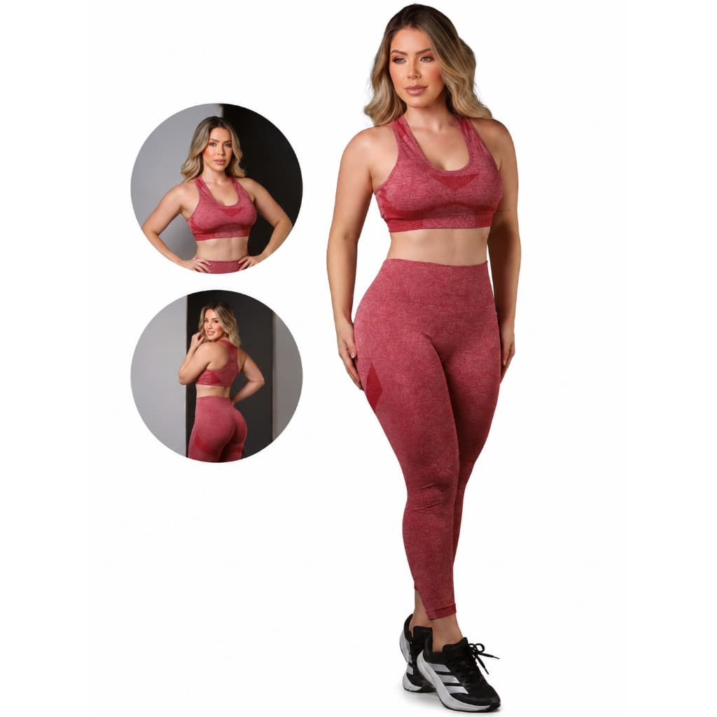 Conjunto Academia Feminino Sem Costura Top Legging Cintura Alta Fitness Yoga Treino Modelador conjunto fitness feminino
