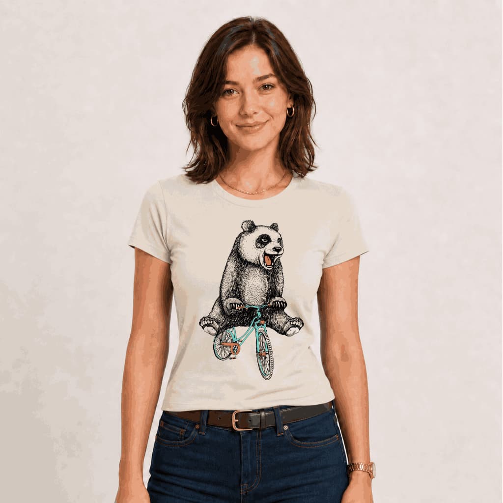 Camiseta T-shirt Feminina Estampada Panda, 100% Algodão.