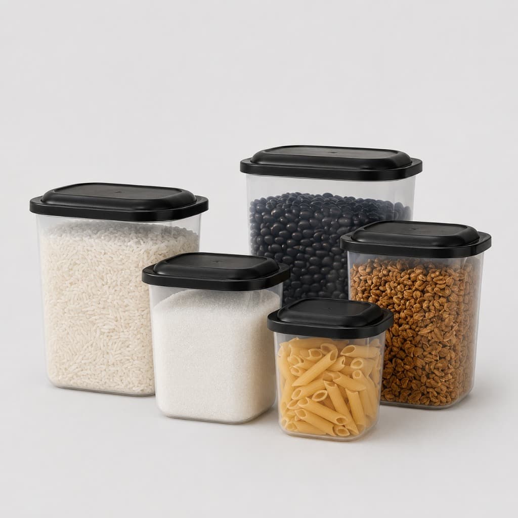 Kit com 5 Potes Porta Mantimento Alimento Com Tampa Quadrado Preto