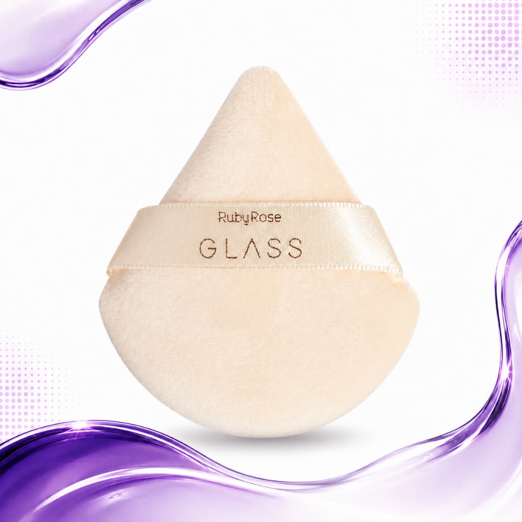 Esponja Powder Puff Glass Ruby Rose Bege HBS04 para Pó Solto e Compacto Aplicação Uniforme