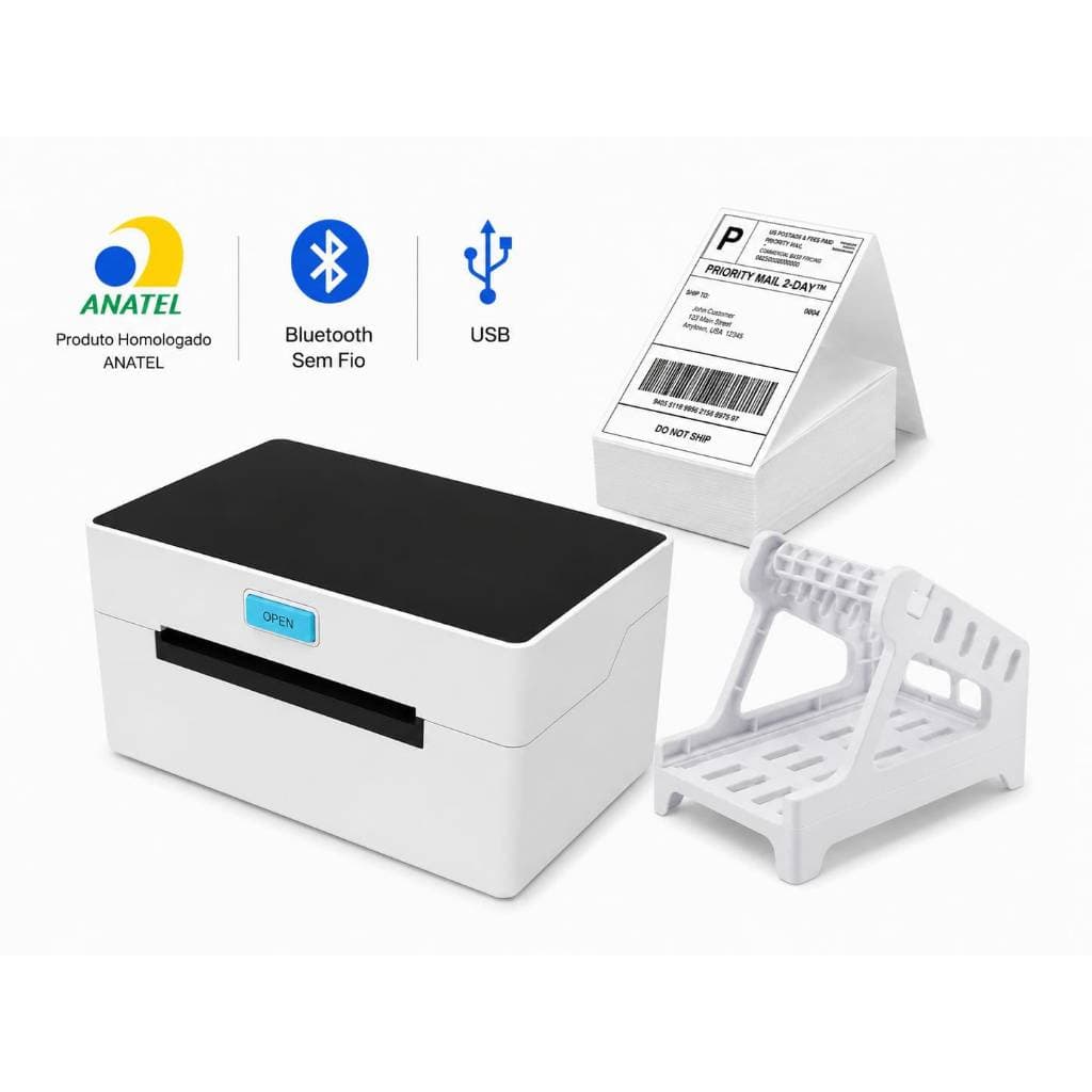KIT IMPRESSORA TERMICA E COMMERCE + SUPORTE + 500 ETIQUETAS