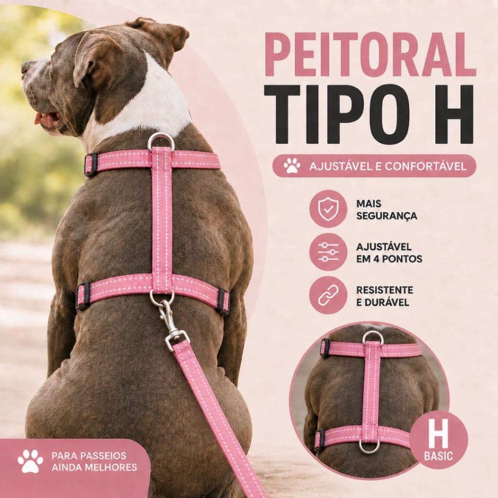 Peitoral H com guia para cachorro coleira pet ajustável para cães de todos os tamanhos