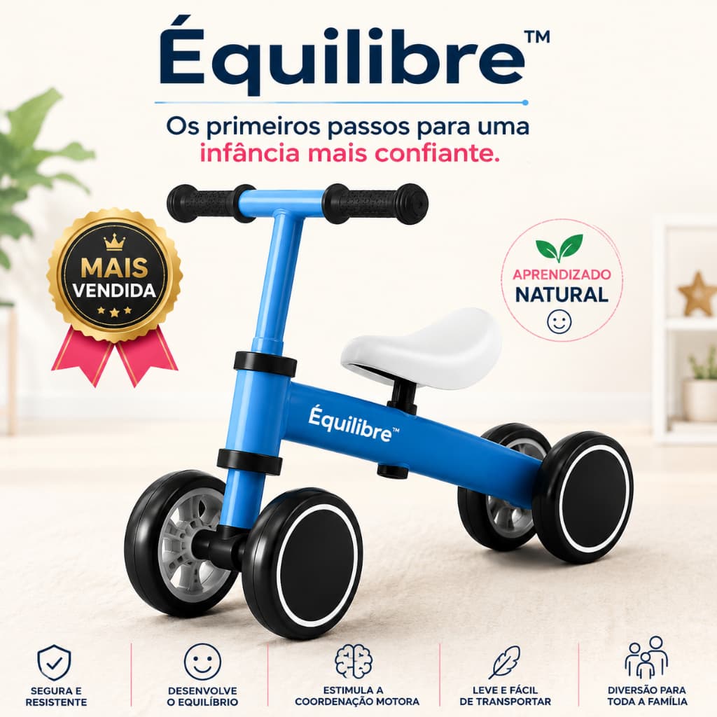 Bicicleta de Equilíbrio Infantil Sem Pedal Équilibre™ Leve Segura Coordenação Motora Aprendizado Azul Rosa