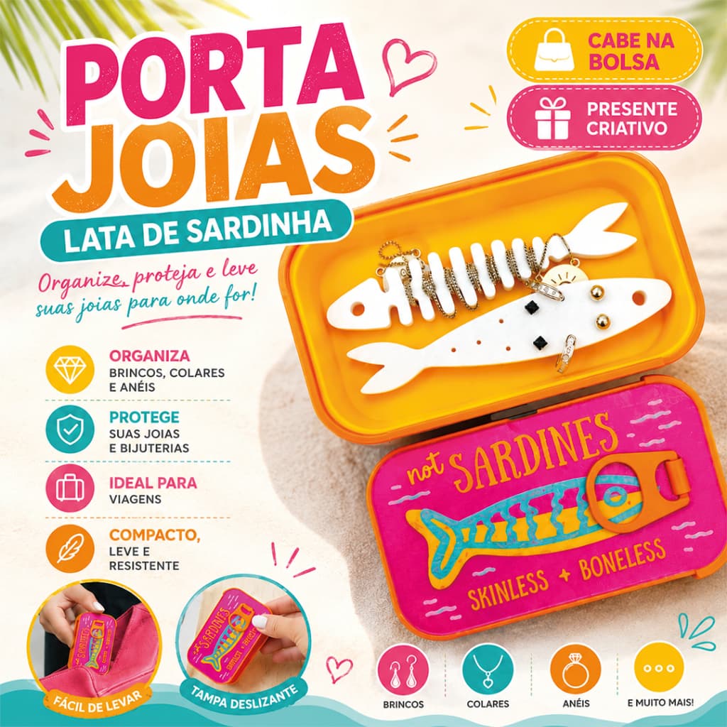 Porta Joias Lata de Sardinha Presente Criativo Organizador de Joias Porta Brincos Estojo para Viagem